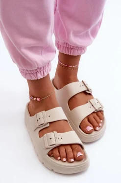 Damskie Piankowe Klapki Na Platformie Beżowe Melorea