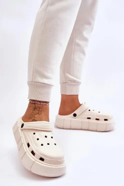 Damskie Piankowe Klapki Na Platformie Beżowe Beckett