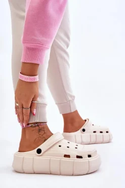 Damskie Piankowe Klapki Na Platformie Beżowe Beckett