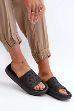 Damskie Piankowe Klapki Na Grubej Podeszwie Czarne Beula