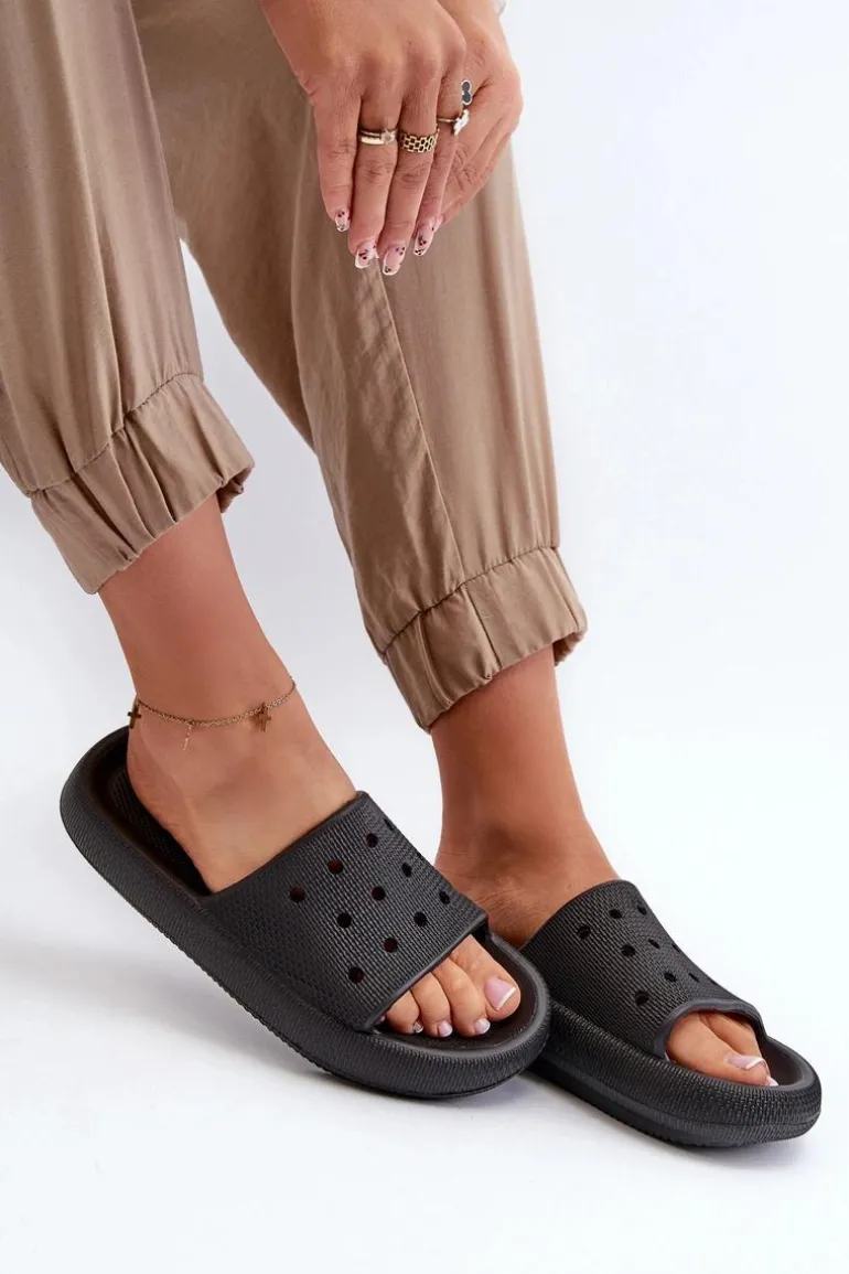 Damskie Piankowe Klapki Na Grubej Podeszwie Czarne Beula