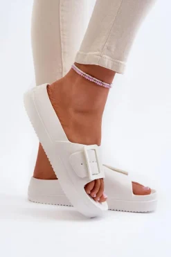 Damskie Piankowe Klapki Na Platformie Z Klamrą Big Star NN274A661 Białe