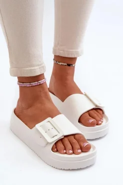 Damskie Piankowe Klapki Na Platformie Z Klamrą Big Star NN274A661 Białe