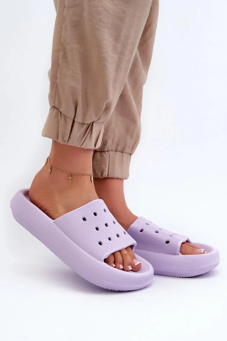 Damskie Piankowe Klapki Na Grubej Podeszwie Fioletowe Beula