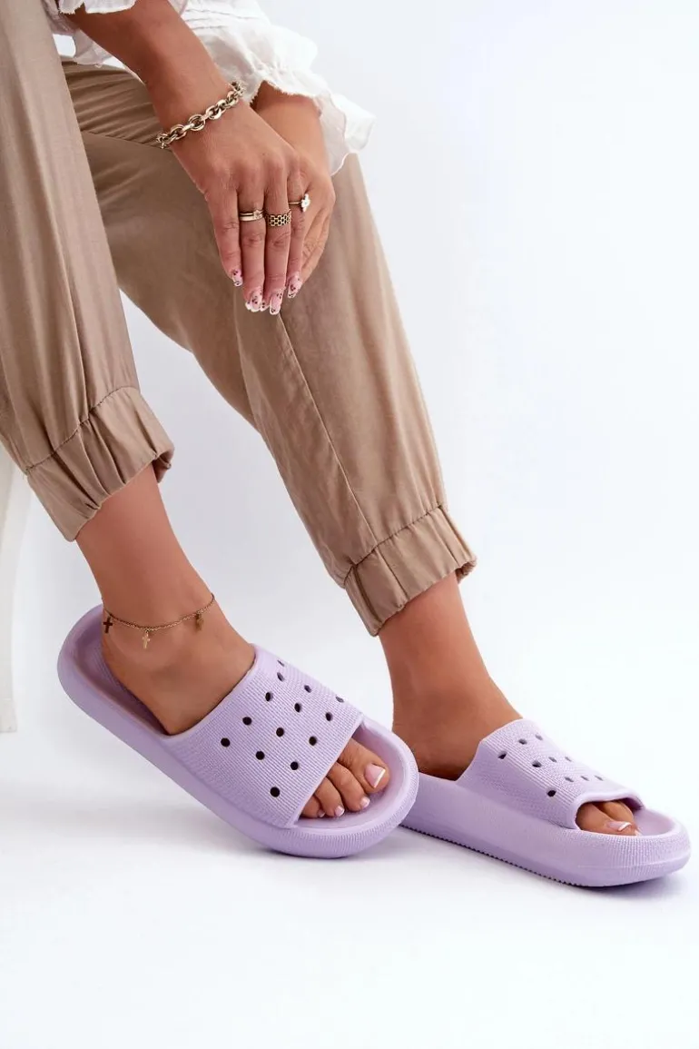 Damskie Piankowe Klapki Na Grubej Podeszwie Fioletowe Beula