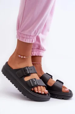 Damskie Piankowe Klapki Na Platformie Czarne Melorea