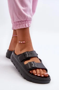 Damskie Piankowe Klapki Na Platformie Czarne Melorea