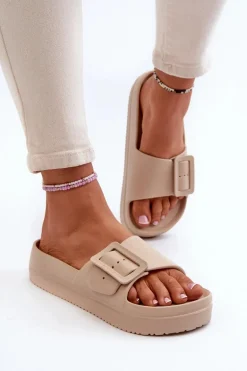 Damskie Piankowe Klapki Na Platformie Z Klamrą Big Star NN274A666 Beżowe