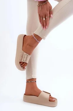 Damskie Piankowe Klapki Na Platformie Z Klamrą Big Star NN274A666 Beżowe