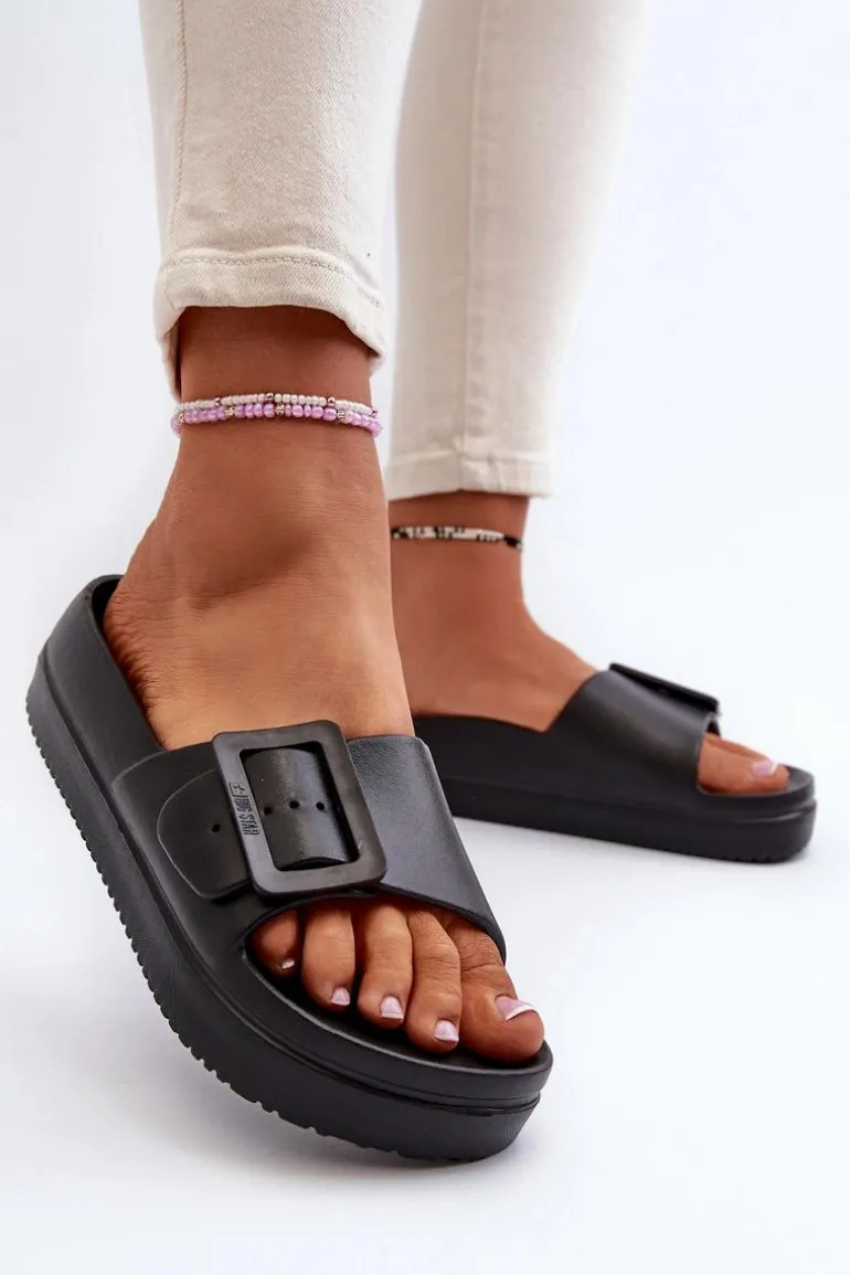 Damskie Piankowe Klapki Na Platformie Z Klamrą Big Star NN274A662 Czarne