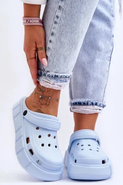 Damskie Piankowe Klapki Na Platformie Jasnoniebieskie Beckett