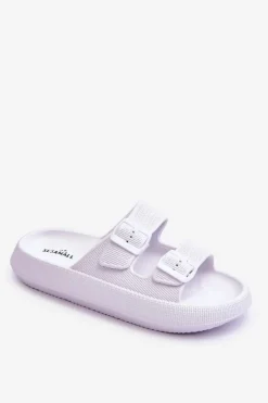 Damskie Piankowe Klapki Z Paskami Białe Sharmen