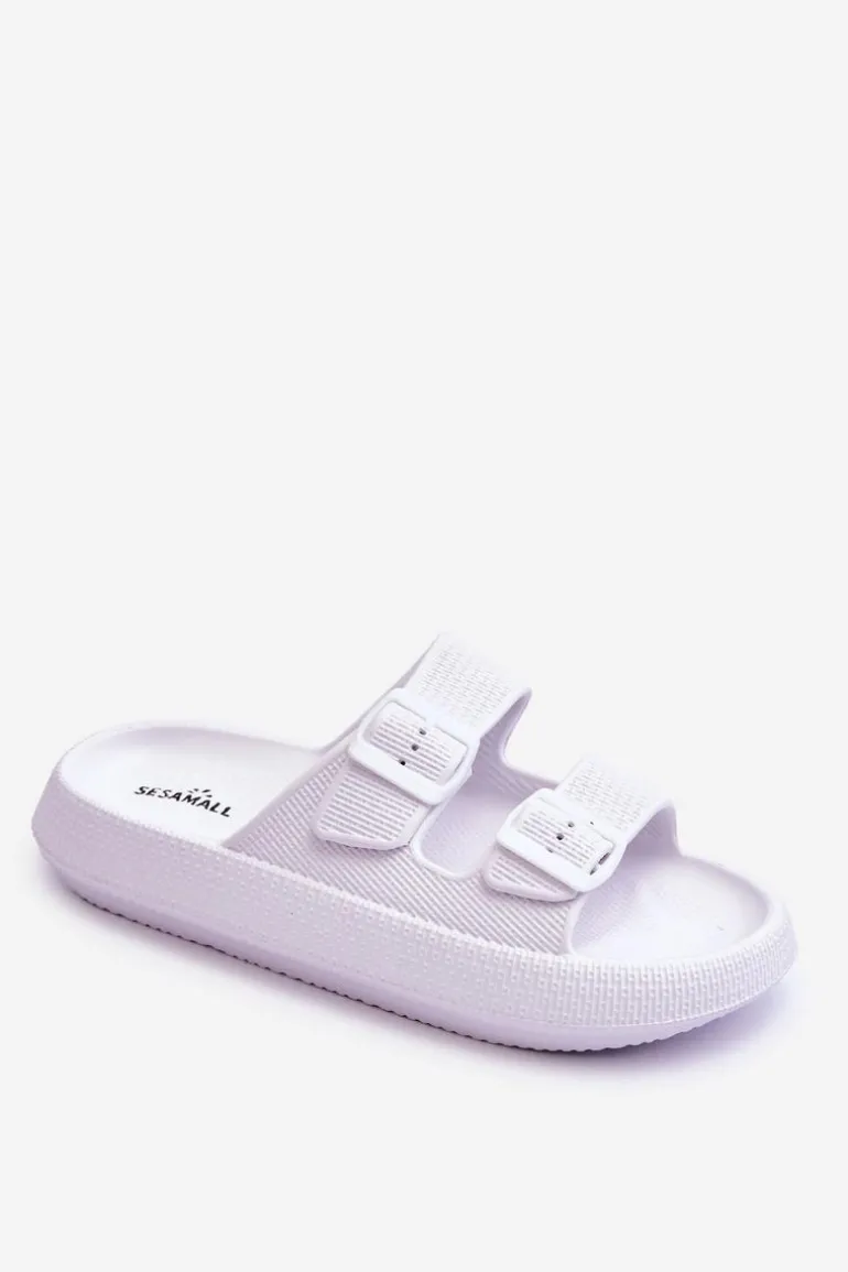 Damskie Piankowe Klapki Z Paskami Białe Sharmen