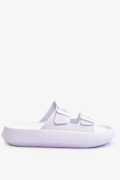 Damskie Piankowe Klapki Z Paskami Białe Sharmen