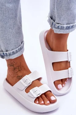 Damskie Piankowe Klapki Z Paskami Białe Sharmen