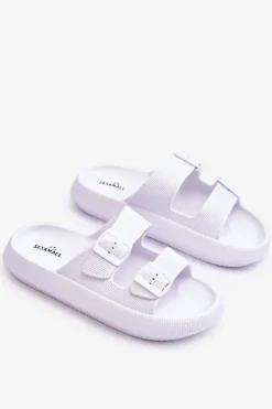 Damskie Piankowe Klapki Z Paskami Białe Sharmen