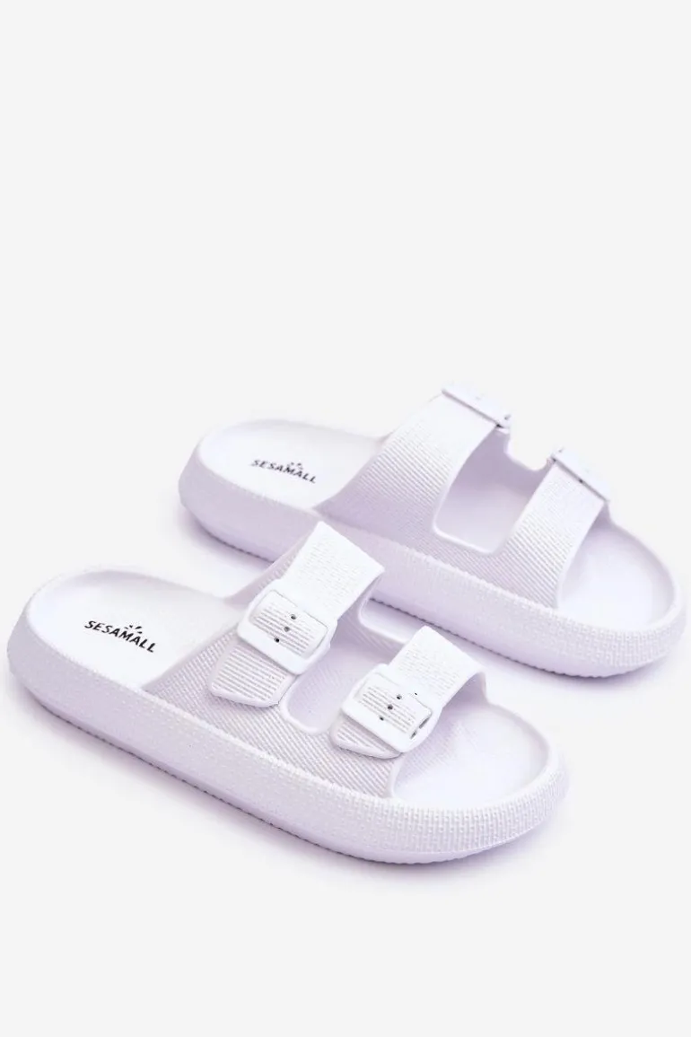 Damskie Piankowe Klapki Z Paskami Białe Sharmen