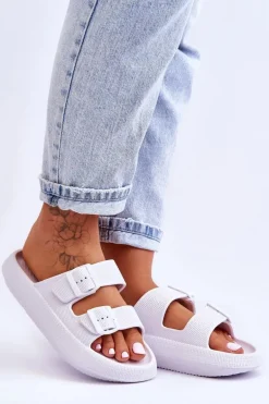 Damskie Piankowe Klapki Z Paskami Białe Sharmen