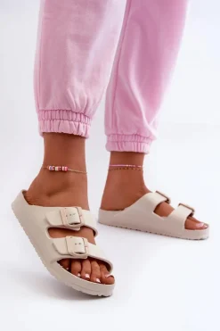 Damskie Piankowe Klapki Z Klamrami Beżowe Luciene