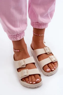 Damskie Piankowe Klapki Z Klamrami Beżowe Luciene