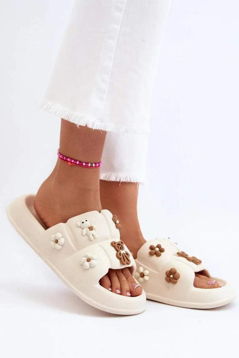 Damskie Piankowe Klapki Z Ozdobami Beżowe Cambrina