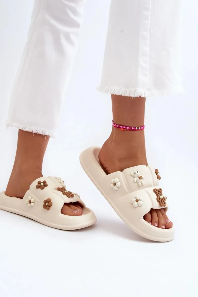 Damskie Piankowe Klapki Z Ozdobami Beżowe Cambrina