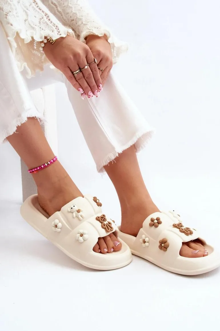 Damskie Piankowe Klapki Z Ozdobami Beżowe Cambrina