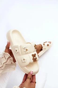 Damskie Piankowe Klapki Z Ozdobami Beżowe Cambrina