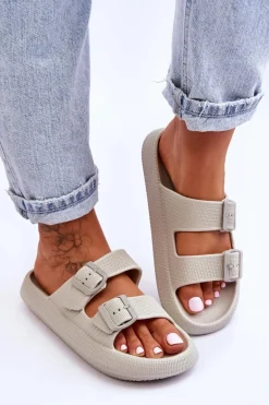 Damskie Piankowe Klapki Z Paskami Jasnoszare Sharmen