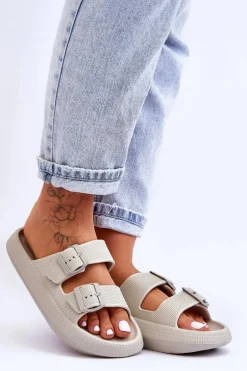 Damskie Piankowe Klapki Z Paskami Jasnoszare Sharmen