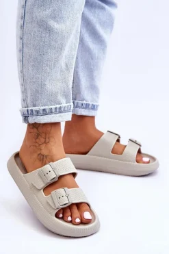 Damskie Piankowe Klapki Z Paskami Jasnoszare Sharmen