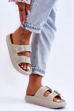 Damskie Piankowe Klapki Z Paskami Jasnoszare Sharmen