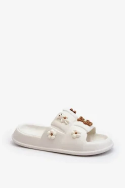 Damskie Piankowe Klapki Z Ozdobami Białe Cambrina