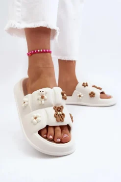 Damskie Piankowe Klapki Z Ozdobami Białe Cambrina