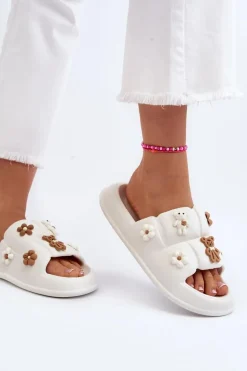 Damskie Piankowe Klapki Z Ozdobami Białe Cambrina
