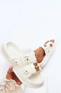 Damskie Piankowe Klapki Z Ozdobami Białe Cambrina