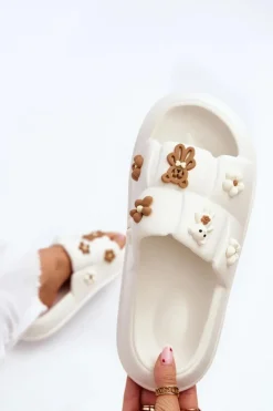 Damskie Piankowe Klapki Z Ozdobami Białe Cambrina