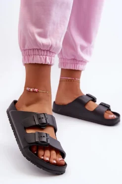 Damskie Piankowe Klapki Z Klamrami Czarne Luciene