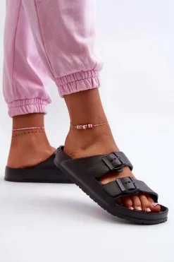 Damskie Piankowe Klapki Z Klamrami Czarne Luciene