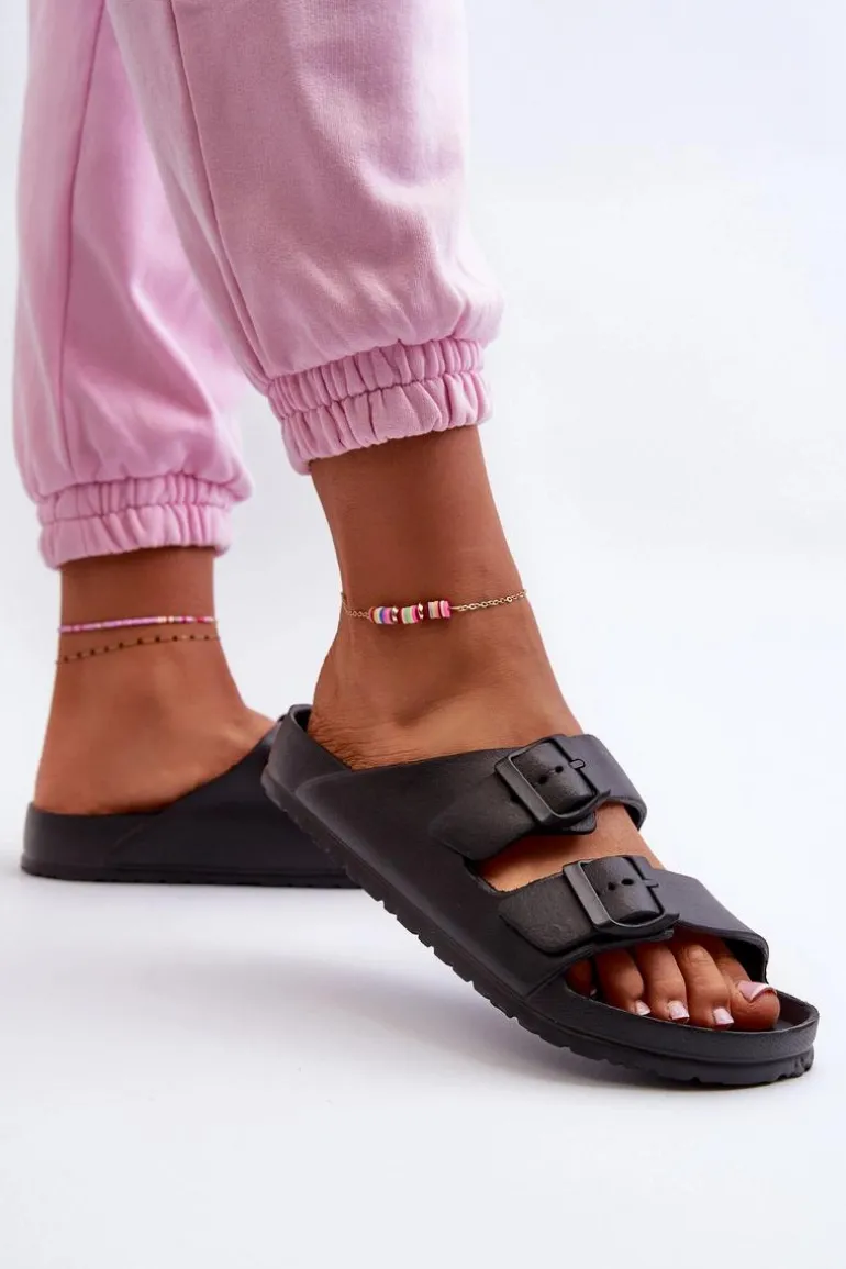 Damskie Piankowe Klapki Z Klamrami Czarne Luciene