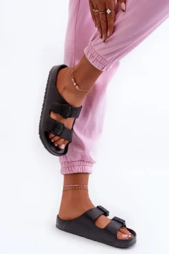 Damskie Piankowe Klapki Z Klamrami Czarne Luciene