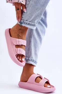 Damskie Piankowe Klapki Z Paskami Różowe Sharmen