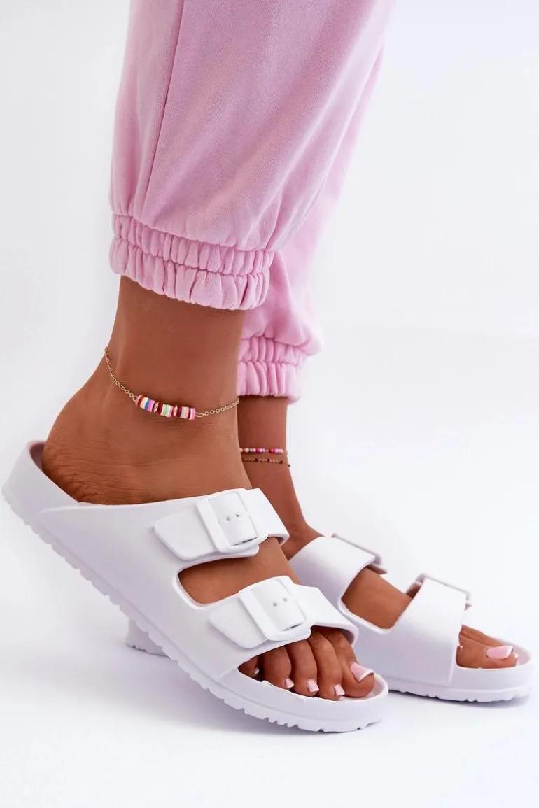 Damskie Piankowe Klapki Z Klamrami Białe Luciene