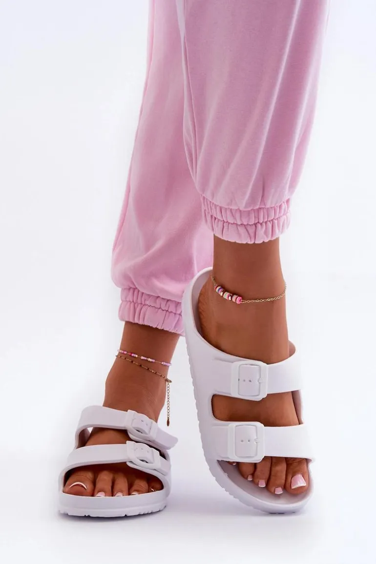 Damskie Piankowe Klapki Z Klamrami Białe Luciene