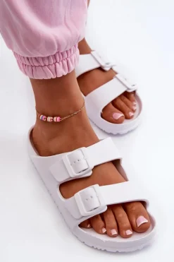 Damskie Piankowe Klapki Z Klamrami Białe Luciene