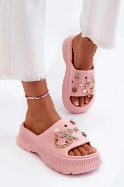 Damskie Piankowe Klapki Z Ozdobami Różowe Afariana