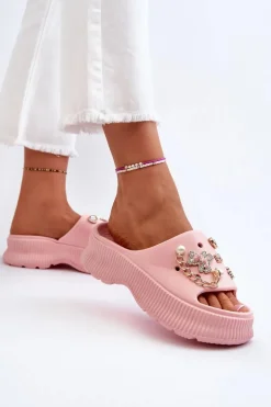 Damskie Piankowe Klapki Z Ozdobami Różowe Afariana