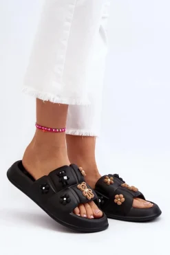 Damskie Piankowe Klapki Z Ozdobami Czarne Cambrina