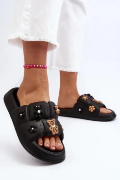 Damskie Piankowe Klapki Z Ozdobami Czarne Cambrina