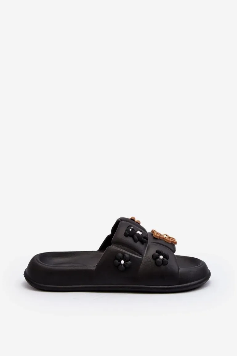 Damskie Piankowe Klapki Z Ozdobami Czarne Cambrina